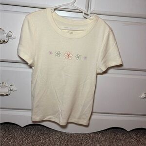 American Eagle Outfitters Cream Short Sleeve Tee with Embroidered Details